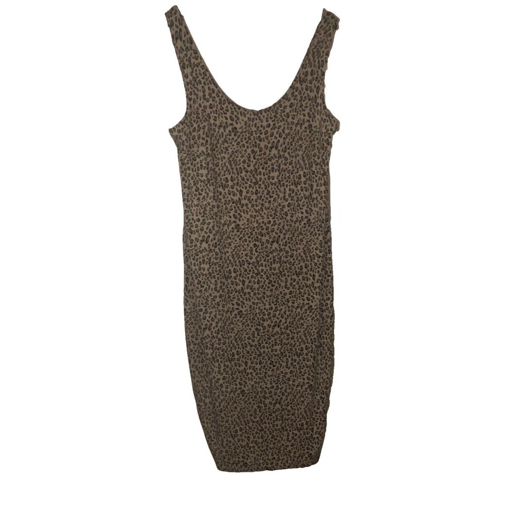 Bar III Beige Black Animal Print Bodycon Scoop Neck Sleeveless Knee Dress 1X